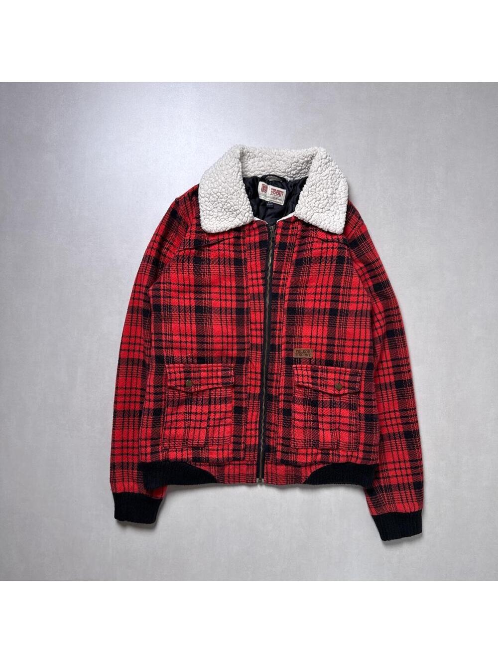 Y2K Volcom Red Plaid Sherpa lined jacket Size XL Women’s